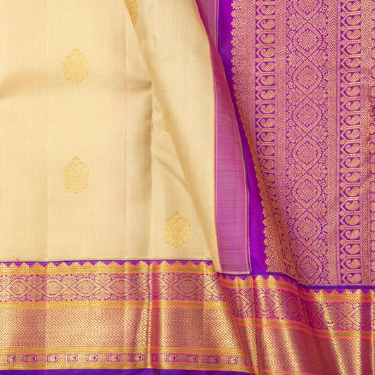 Beige And Purple Kanchipuram Silk Saree For Wedding Wear PV NYC 1924