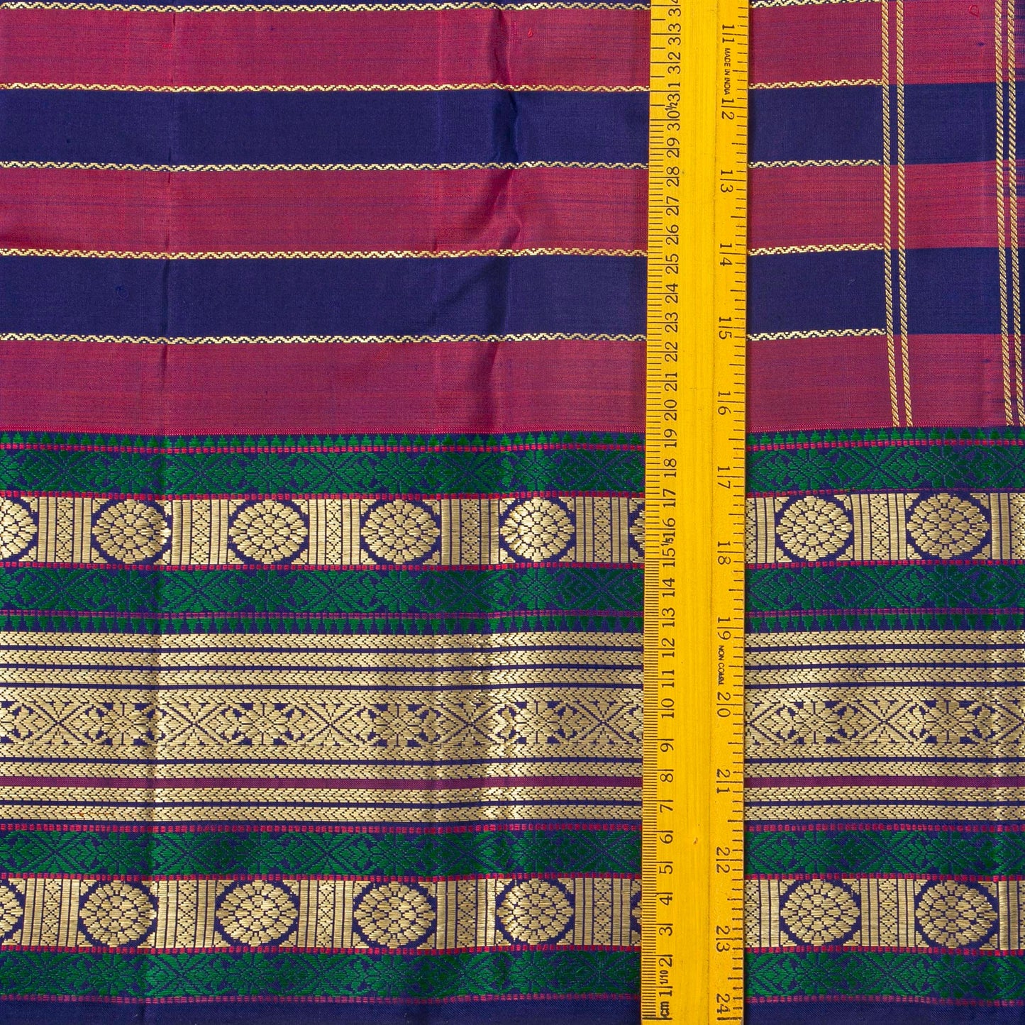 Navy Blue And Magenta Kanchipuram Silk Saree With Veldhari Stripes For Festive Wear PV NYC 1781