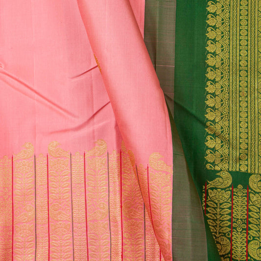 Pastel Pink And Green Kanchipuram Silk Saree For Wedding Wear PV NYC 1851