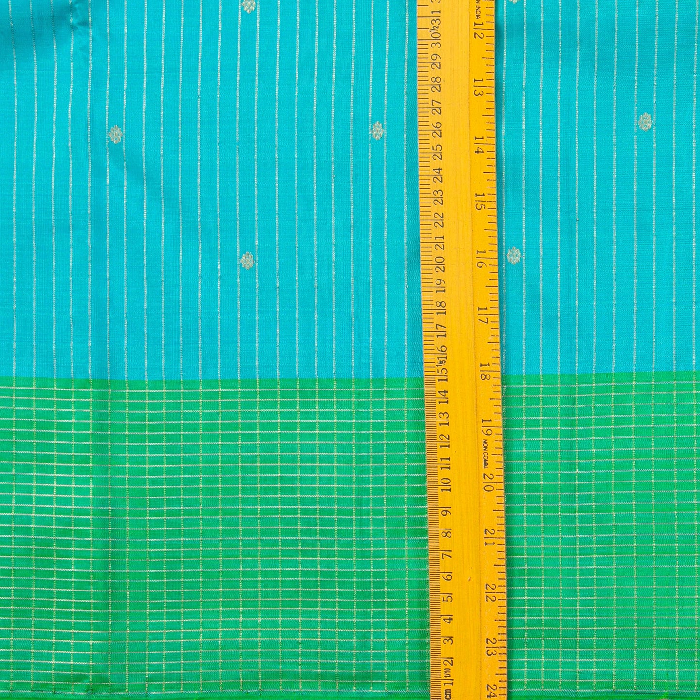 Blue And Green Kanchipuram Silk Saree With Zari Stripes For Wedding Wear PV NYC 1805 - Silk Sari - Panjavarnam PV NYC 1805