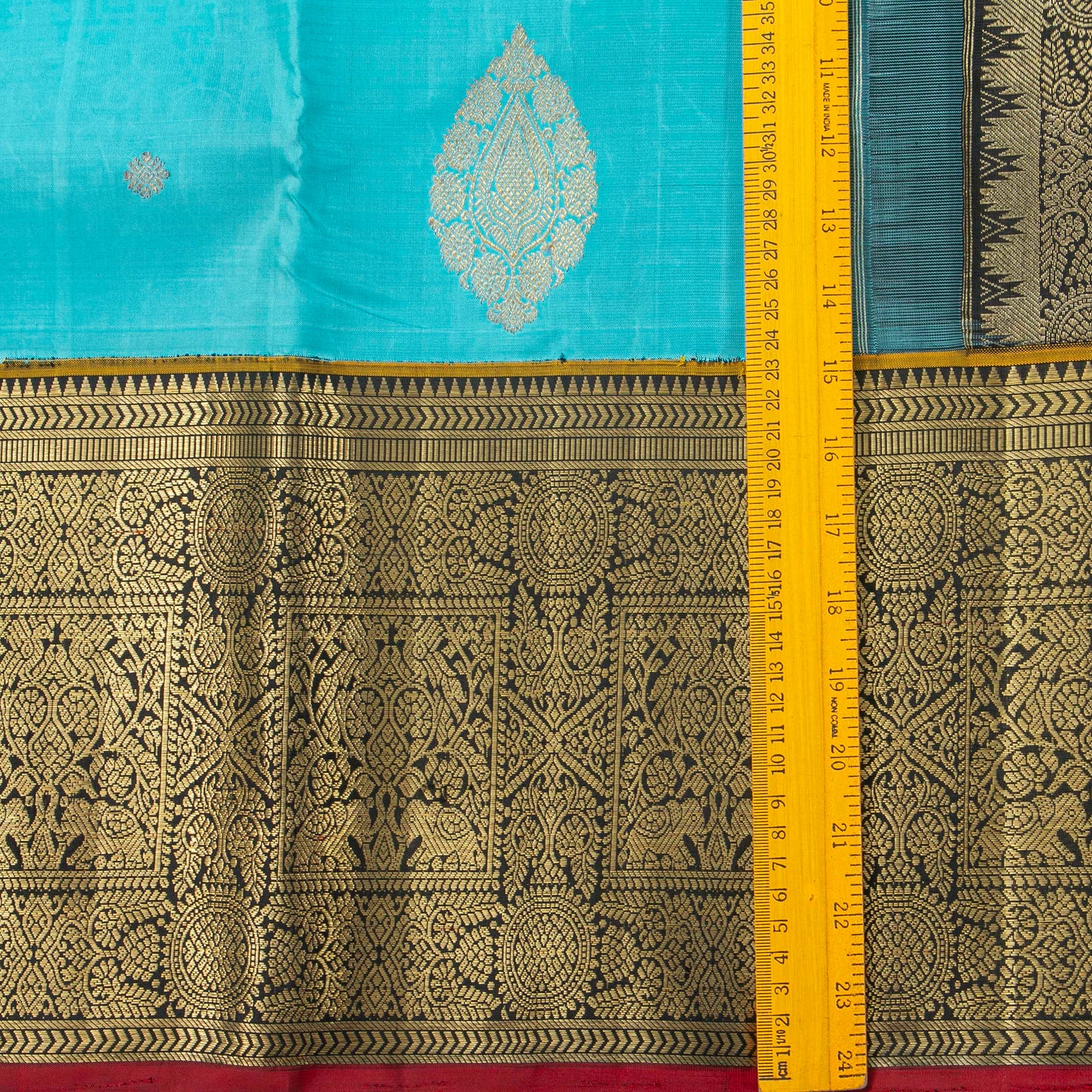 Turquoise Blue And Black Kanchipuram Silk Saree For Wedding Wear PV NYC 1852