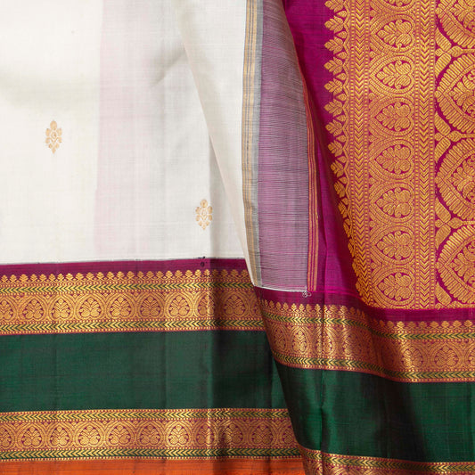 Offwhite And Magenta Kanchipuram Silk Saree For Festive Wear PV NYC 1747