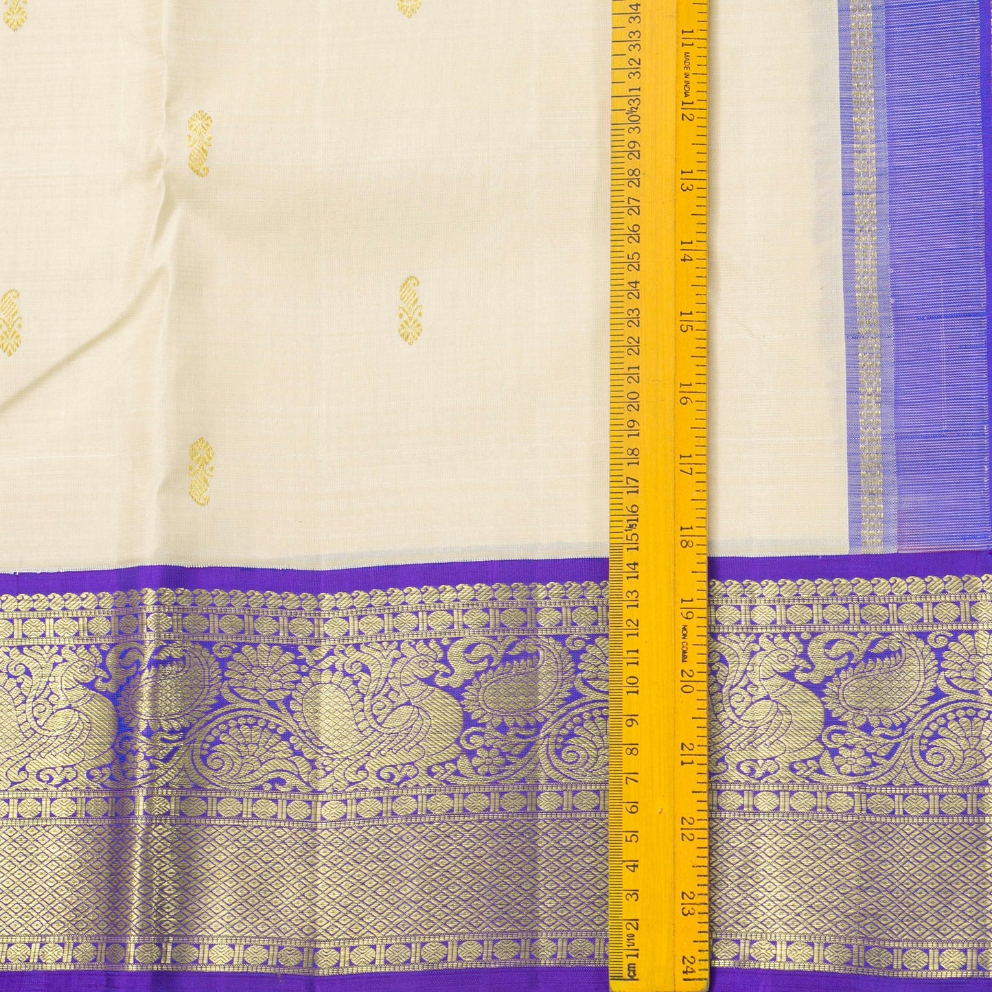 Cream And Violet Kanchipuram Silk Saree For Festive Wear PV NYC 1748