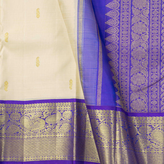 Cream And Violet Kanchipuram Silk Saree For Festive Wear PV NYC 1748 - Silk Sari - Panjavarnam PV NYC 1748
