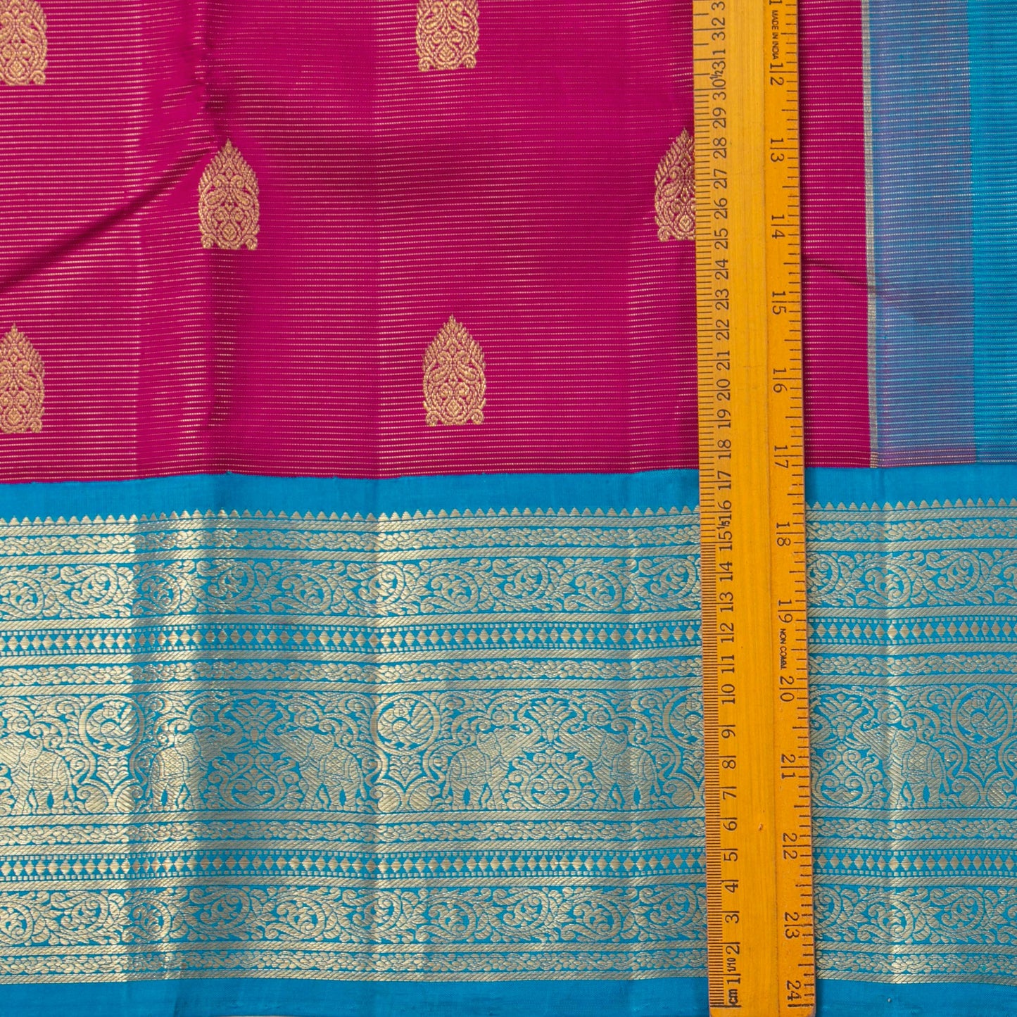 Pink And Cobalt Blue Kanchipuram Silk Saree With Vaira Oosi Zari Stripes For Wedding Wear PV NYC 1760 - Silk Sari - Panjavarnam PV NYC 1760
