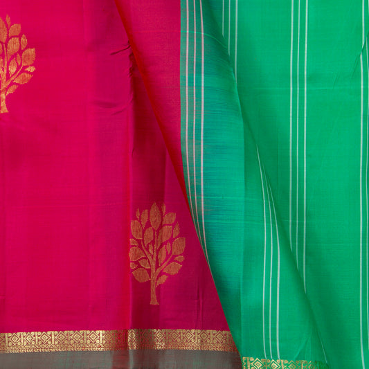 Pink And Green Kanchipuram Silk Saree For Festive Wear PV NYC 1874