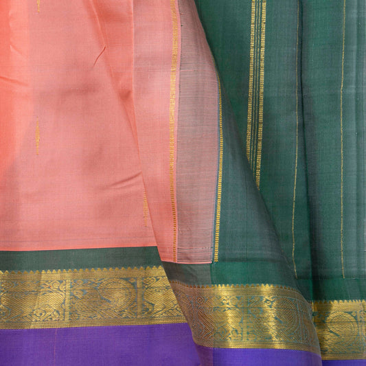 Pastel Peach And Lilac Kanchipuram Silk Saree For Festive Wear PV NYC 1857