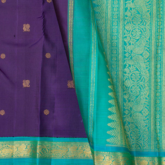 Purple And Turquoise Green Kanchipuram Silk Saree For Festive Wear PV NYC 1889