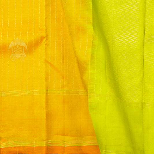 Yellow And Green Kanchipuram Silk Saree For Festive Wear PV NYC 1870