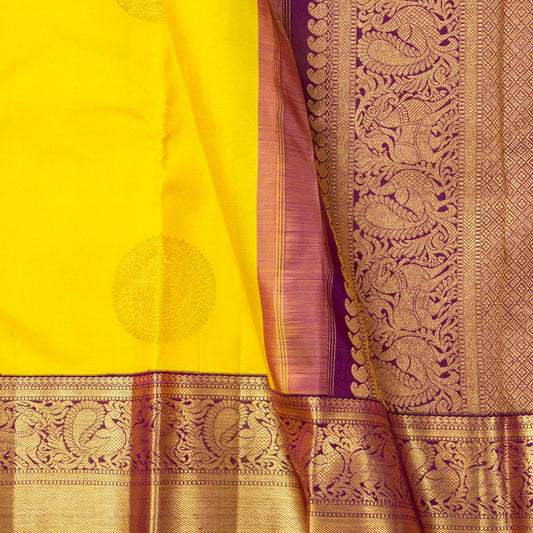 Yellow And Purple Kanchipuram Silk Saree For Wedding Wear PV NYC 1756 - Silk Sari - Panjavarnam PV NYC 1756