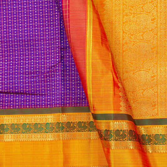 Purple And Orange Kanchipuram Silk Saree With Aiyiram Butta For Wedding Wear PV NYC 1782 - Silk Sari - Panjavarnam PV NYC 1782