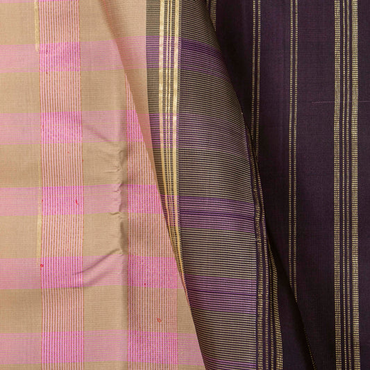 Beige And Pastel Pink Checked Kanchipuram Silk Saree For Wedding Wear PV NYC 1808