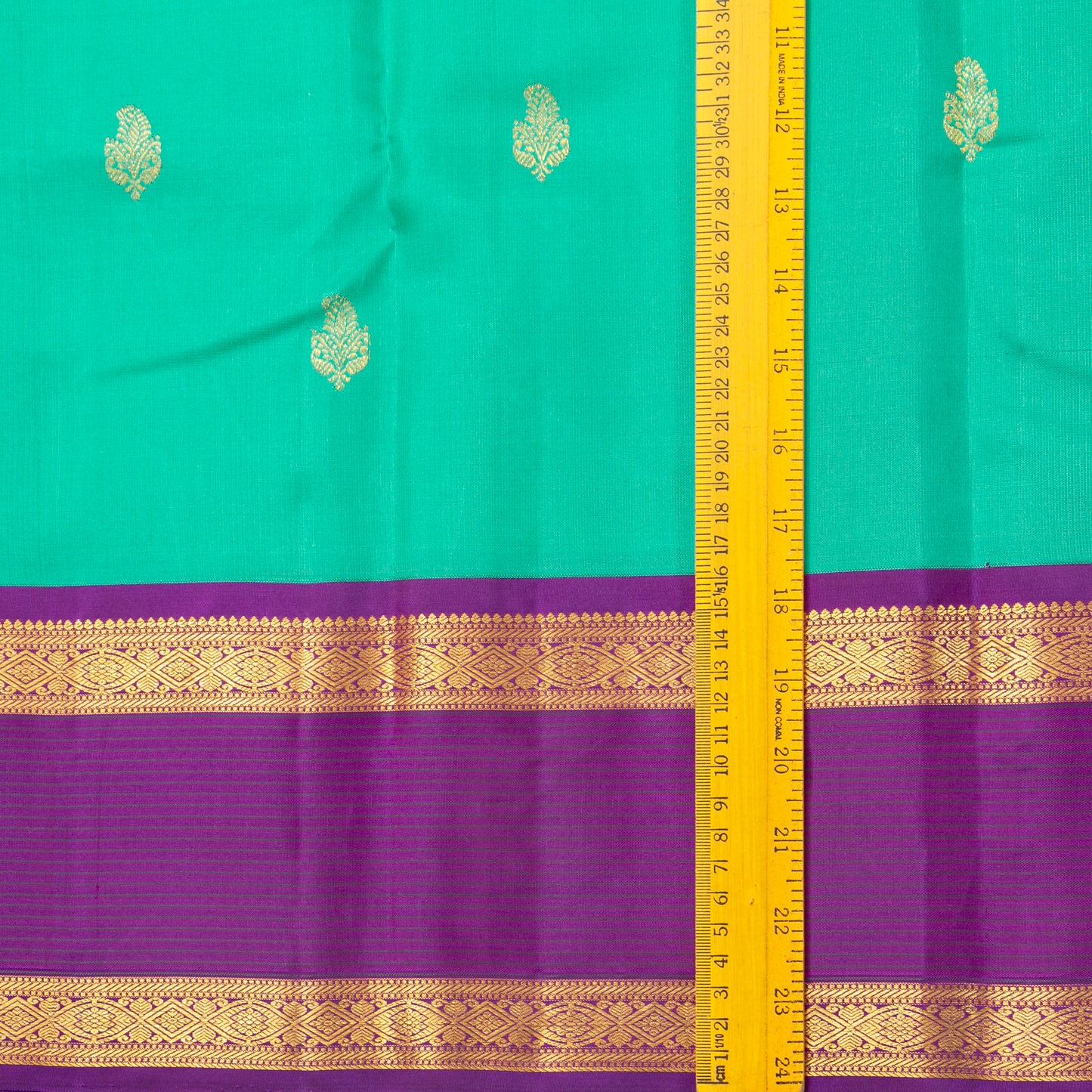 Sea Green And Purple Kanchipuram Silk Saree With Rettai Pettu Border For Festive Wear PV NYC 1847