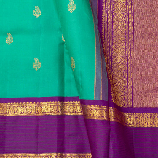 Sea Green And Purple Kanchipuram Silk Saree With Rettai Pettu Border For Festive Wear PV NYC 1847