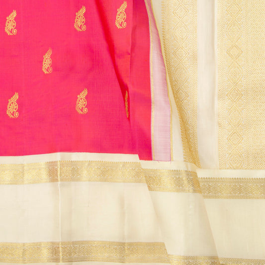 Pink And Off White Kanchipuram Silk Saree For Festive Wear PV NYC 1903 - Silk Sari - Panjavarnam PV NYC 1903