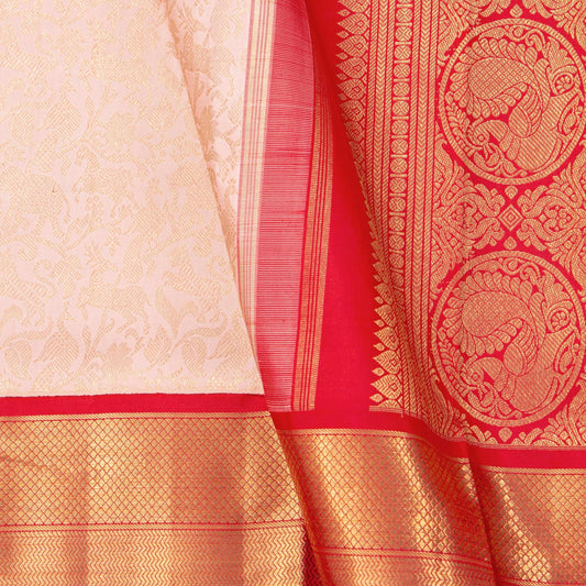 Salmon Pink And Red Kanchipuram Silk Saree For Wedding Wear PV NYC 1769 - Silk Sari - Panjavarnam PV NYC 1769