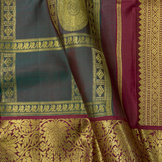 Manthulir Green And Maroon Kanchipuram Silk Saree For Wedding Wear PV NYC 1917 - Silk Sari - Panjavarnam PV NYC 1917