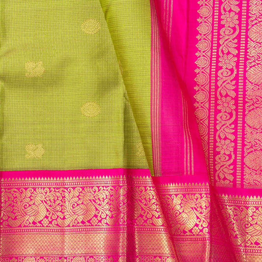 Green And PInk Kanchipuram Silk Saree For Wedding Wear PV NYC 1908 - Silk Sari - Panjavarnam PV NYC 1908