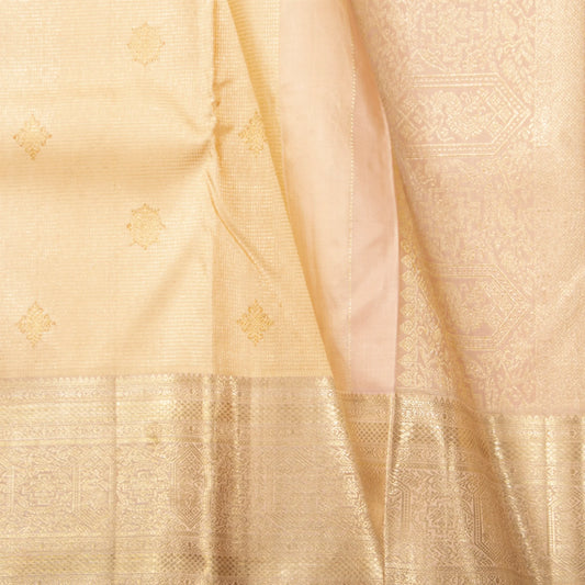 Off White Kanchipuram Silk Saree For Wedding Wear PV NYC 1883 - Silk Sari - Panjavarnam PV NYC 1883