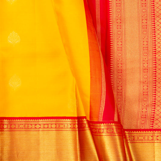 Yellow And Gold Kanchipuram Silk Saree For Festive Wear PV NYC 1931
