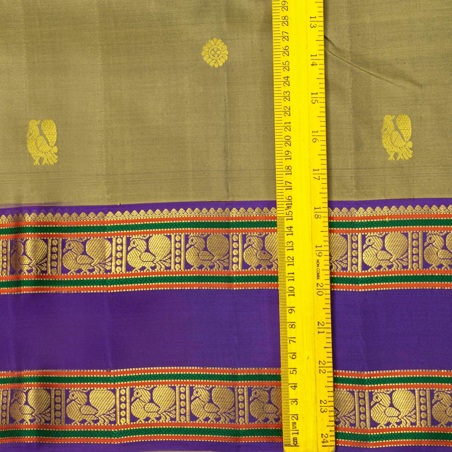 Olive Green And Violet Kanchipuram Silk Saree With Rettai Pettu Border For Wedding Wear PV NYC 1929