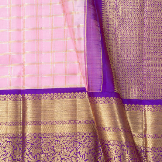 Lotus Pink And Violet Kanchipuram Silk Saree With Zari Checks For Bridal Wear PV NYC 1906