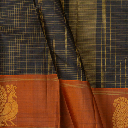 Black And Rust Kanchipuram Silk Saree For Festive Wear PV NYC 1878