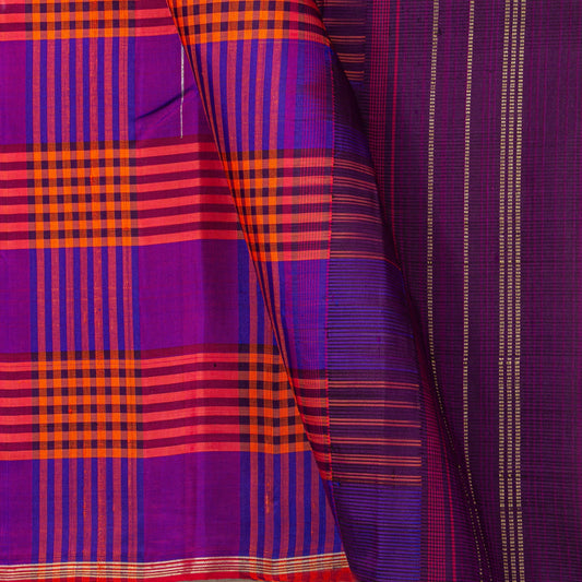 Multi Checks Borderless Kanchipuram Silk Saree For Festive Wear PV NYC 1839 - Silk Sari - Panjavarnam PV NYC 1839