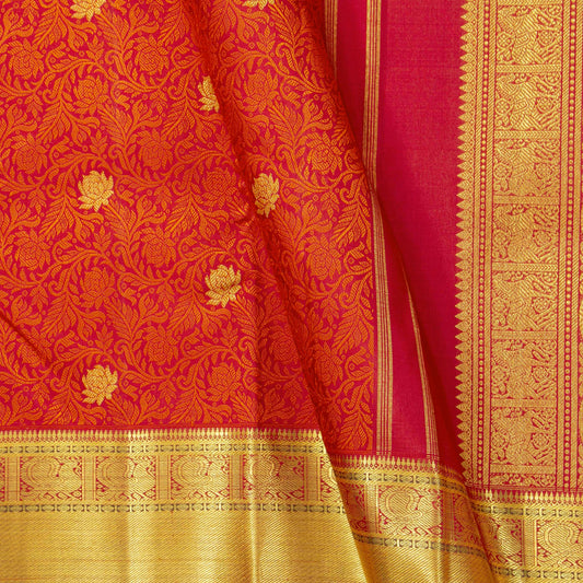 Red Jacquard Kanchipuram Silk Saree For Wedding Wear PV NYC 1758 - Silk Sari - Panjavarnam PV NYC 1758