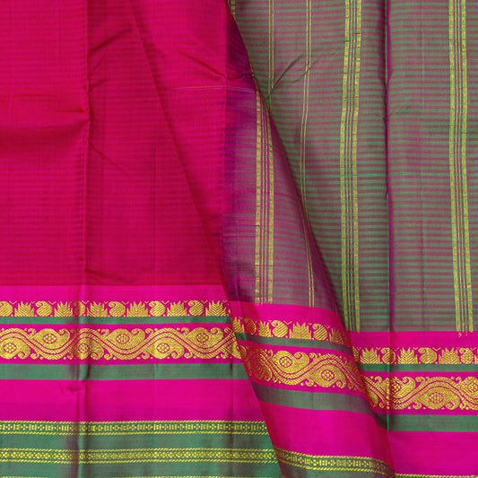 Pink And Green Kanchipuram Silk Saree For Festive Wear PV NYC 1856 - Silk Sari - Panjavarnam PV NYC 1856