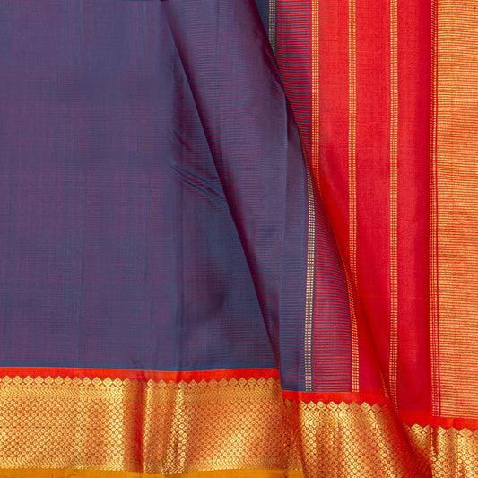 Blue And Red Kanchipuram Silk Saree For Festive Wear PV J 5575 - Silk Sari - Panjavarnam PV J 5575