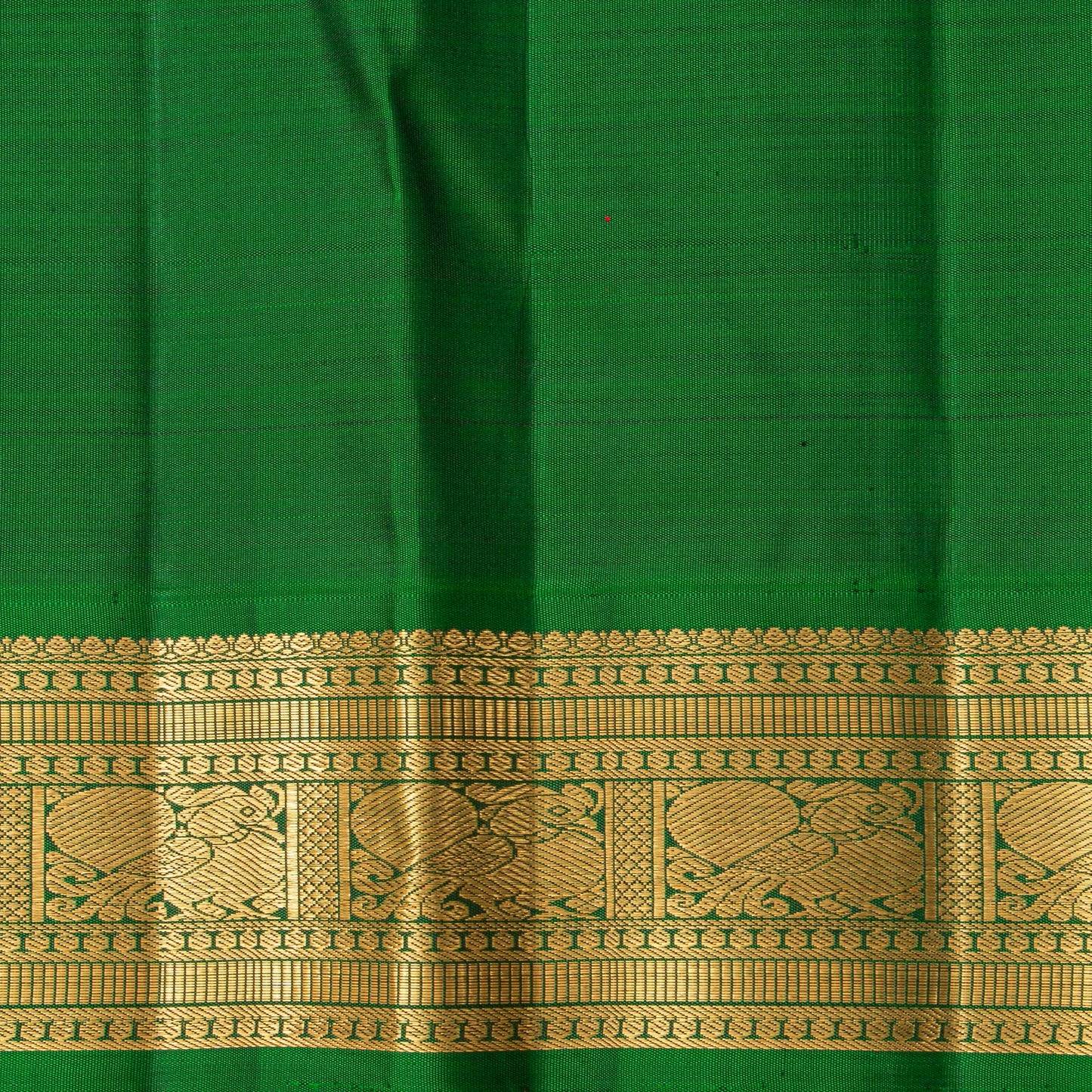 Green Kanchipuram Silk Saree With Korvai Contrast Borders For Wedding Wear PV VRS 2062