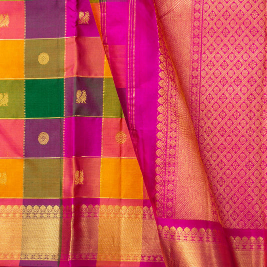 Multi Colour Checks Kanchipuram Silk Saree For Wedding Wear PV NYC 1877