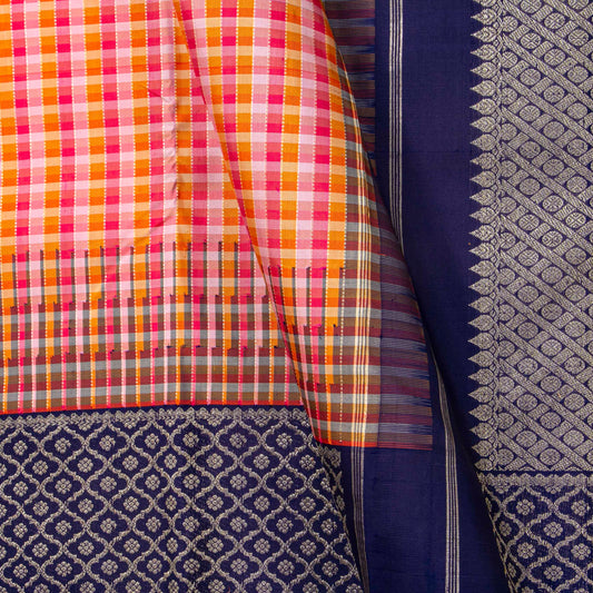 Multi Colour Checks Kanchipuram Silk Saree For Wedding Wear PV NYC 1880