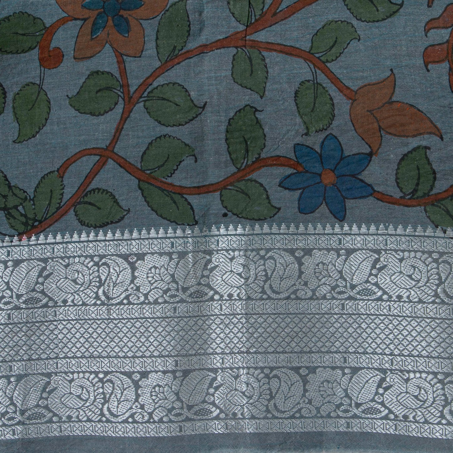 Beige Handpainted Kalamkari Crepe Silk Saree For Festive Wear PV VSR 112