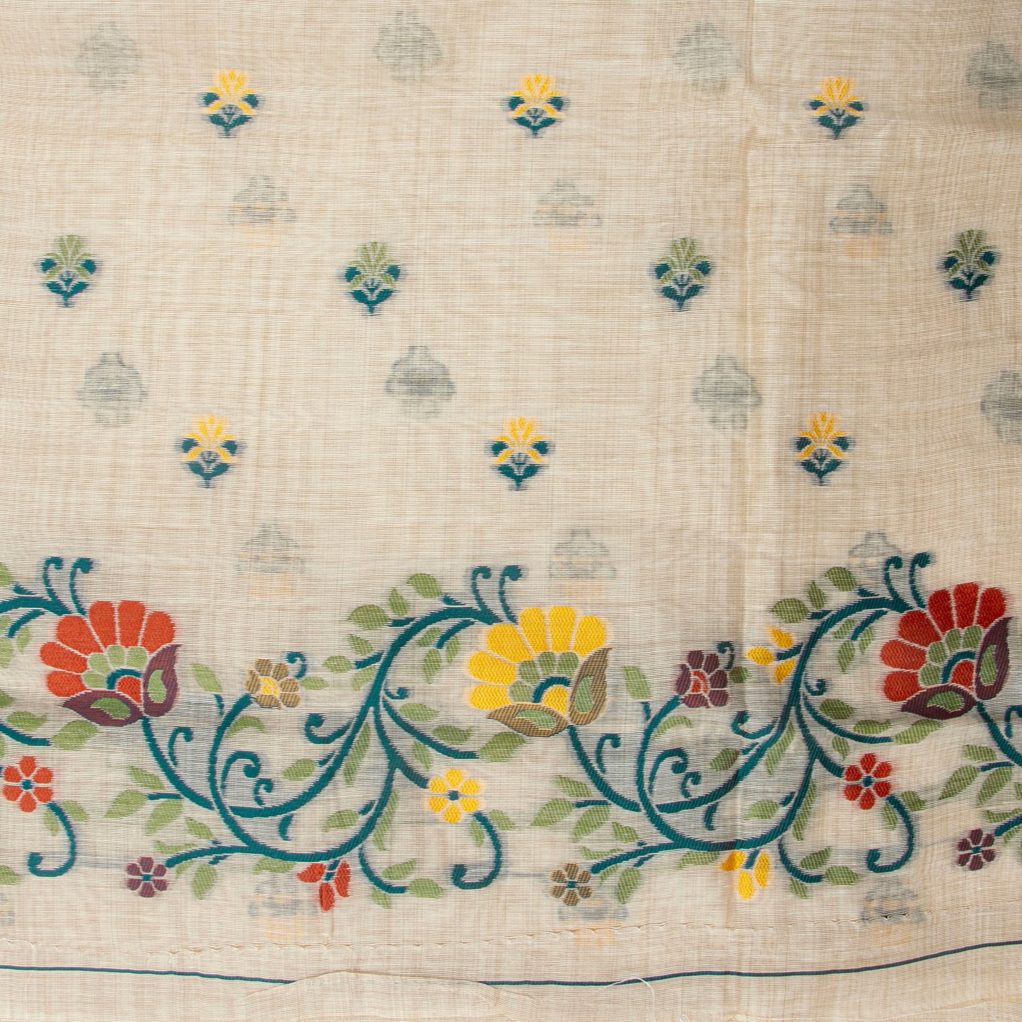 Off White Dhakai Jamdani Muga Tussar Silk Saree For Party Wear PV MJ 165