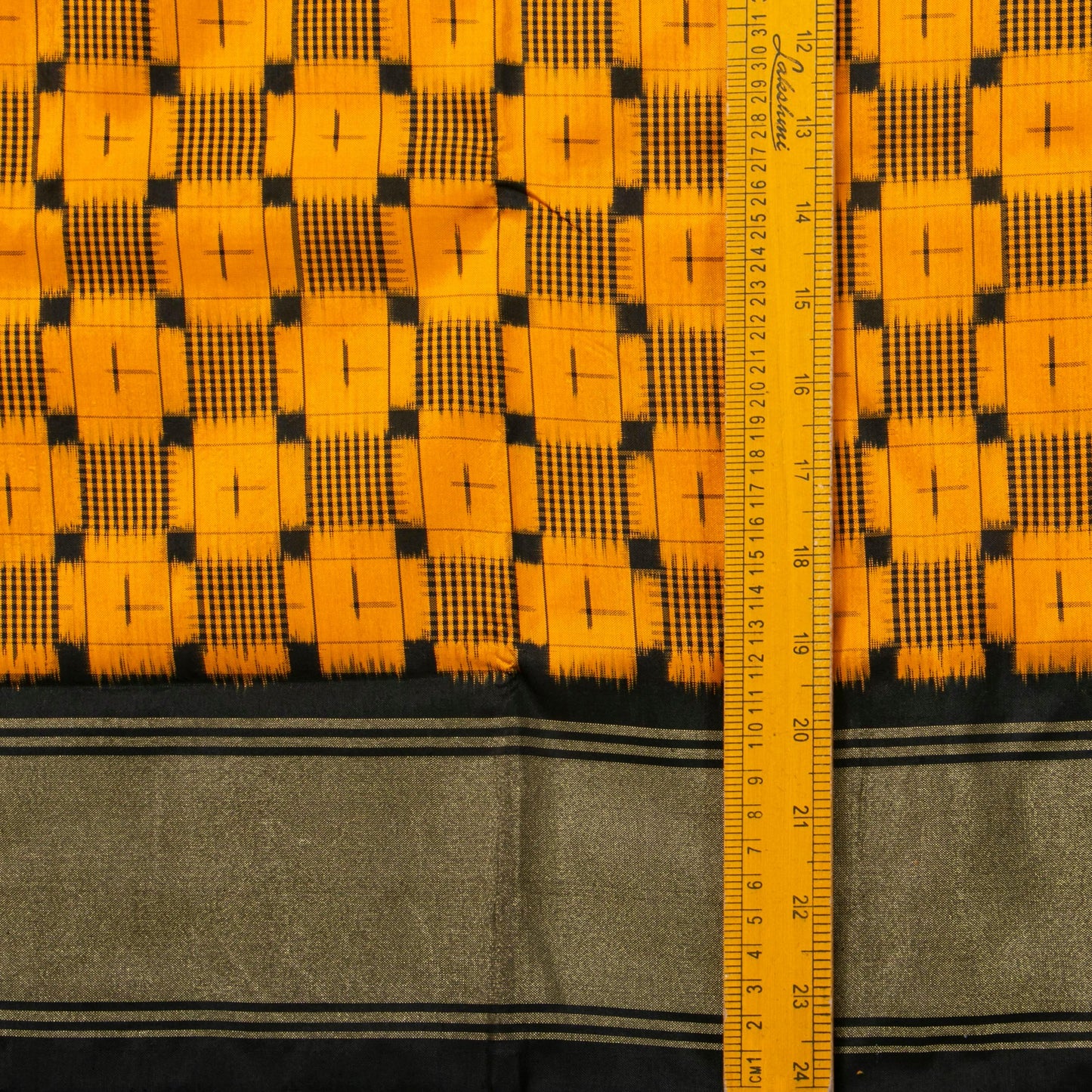 Yellow And Black Sambalpuri Ikkat Silk Saree With Tissue Zari Border For Festive Wear PIK 386