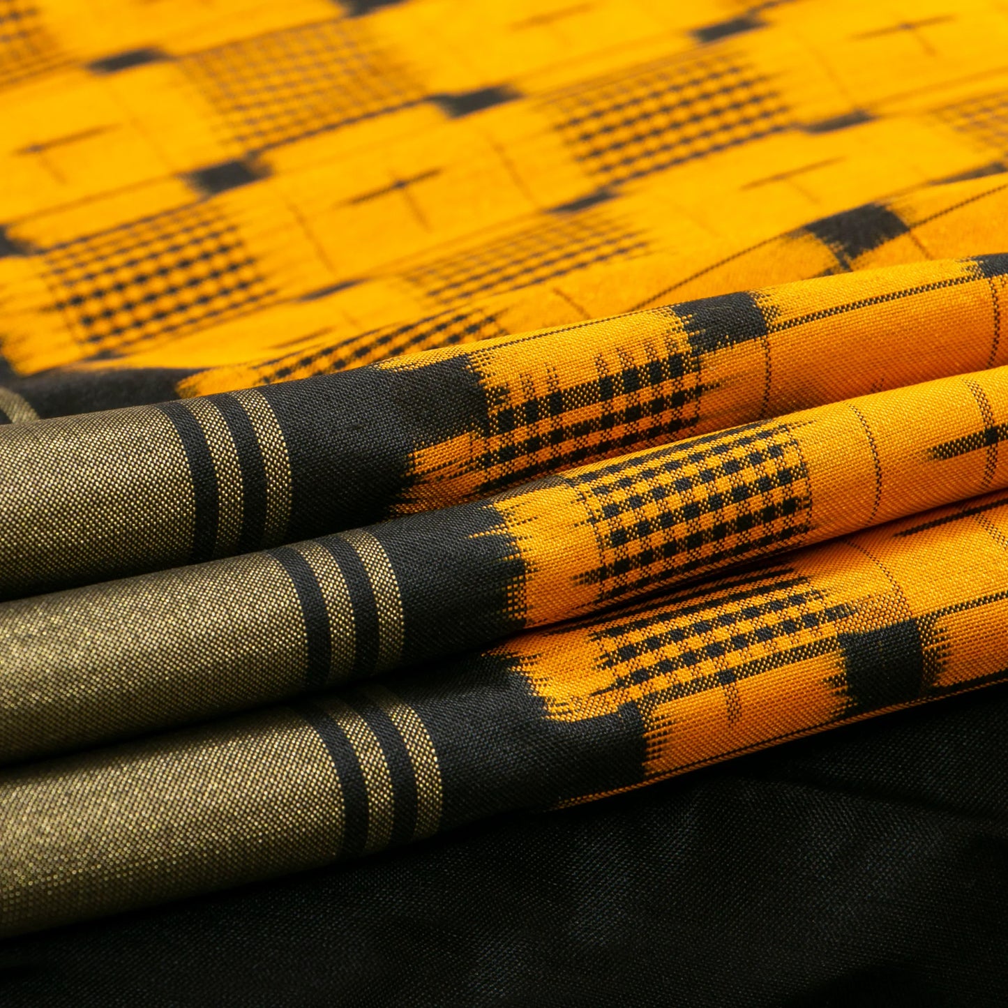 Yellow And Black Sambalpuri Ikkat Silk Saree With Tissue Zari Border For Festive Wear PIK 386