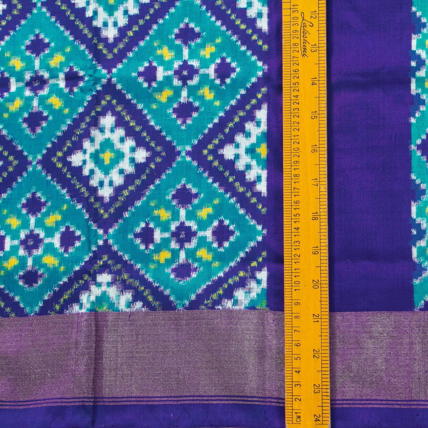 Cyan And Royal Blue Pochampally Double Ikkat Silk Saree With Tissue Zari Border For Festive Wear PIK 389