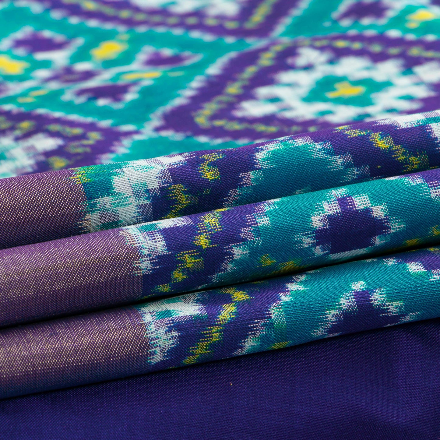 Cyan And Royal Blue Pochampally Double Ikkat Silk Saree With Tissue Zari Border For Festive Wear PIK 389