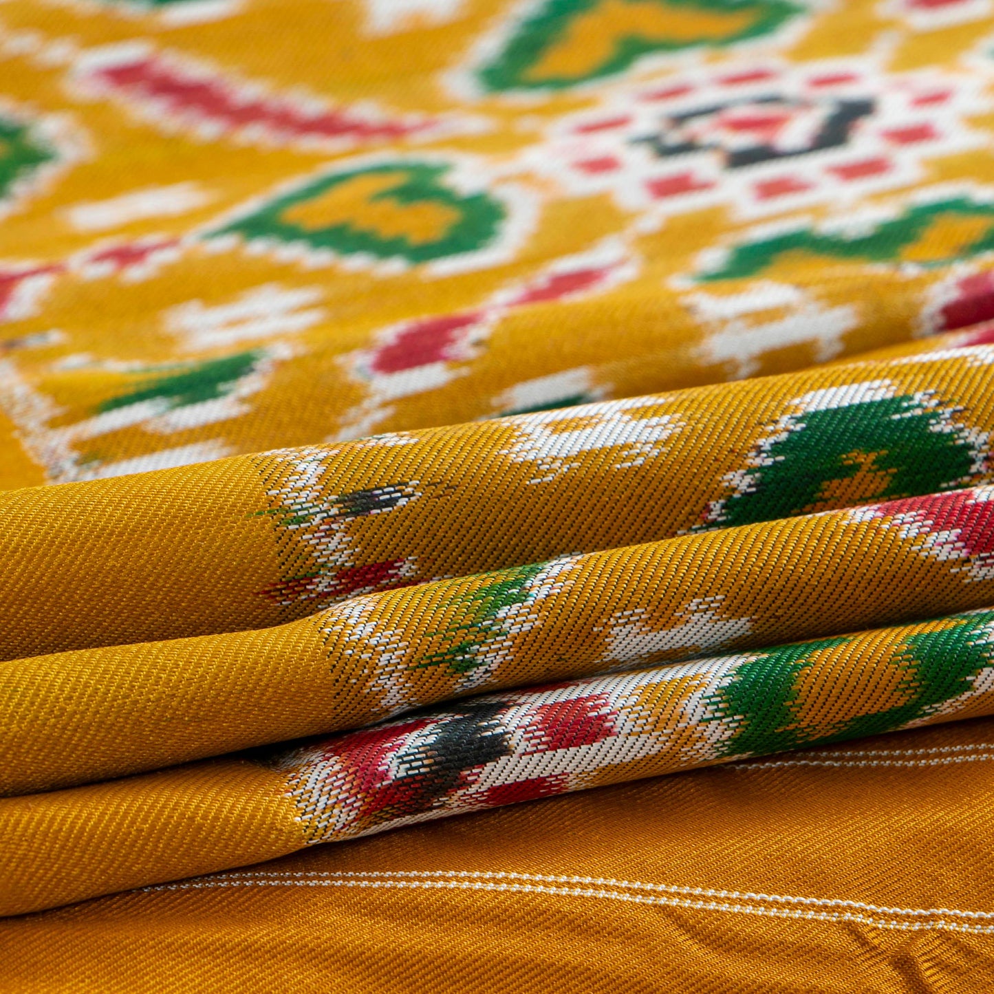 Mustard And Yellow Double Ikkat Pochampally Silk Saree For Festive Wear PIK 384