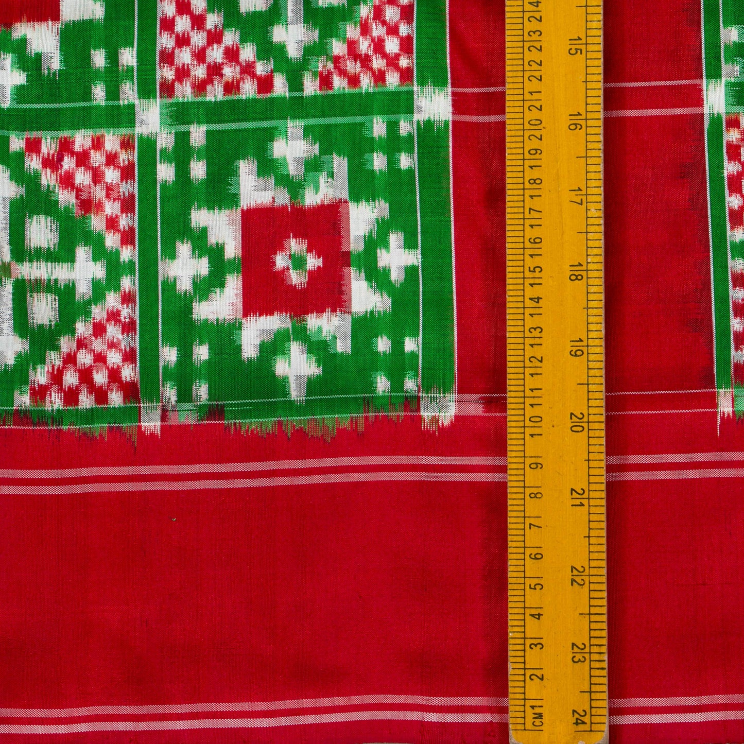 Green And Red Double Ikkat Pochampally Silk Saree For Festive Wear PIK 371