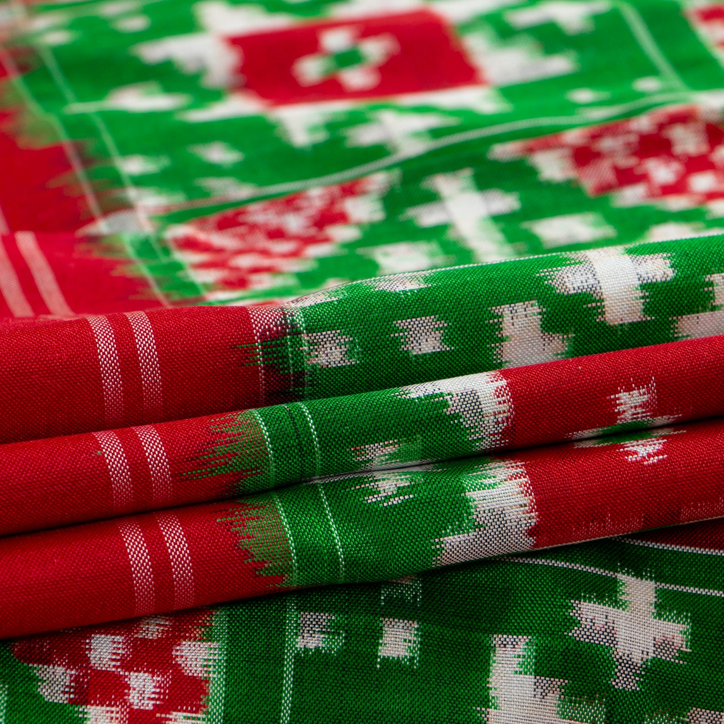 Green And Red Double Ikkat Pochampally Silk Saree For Festive Wear PIK 371