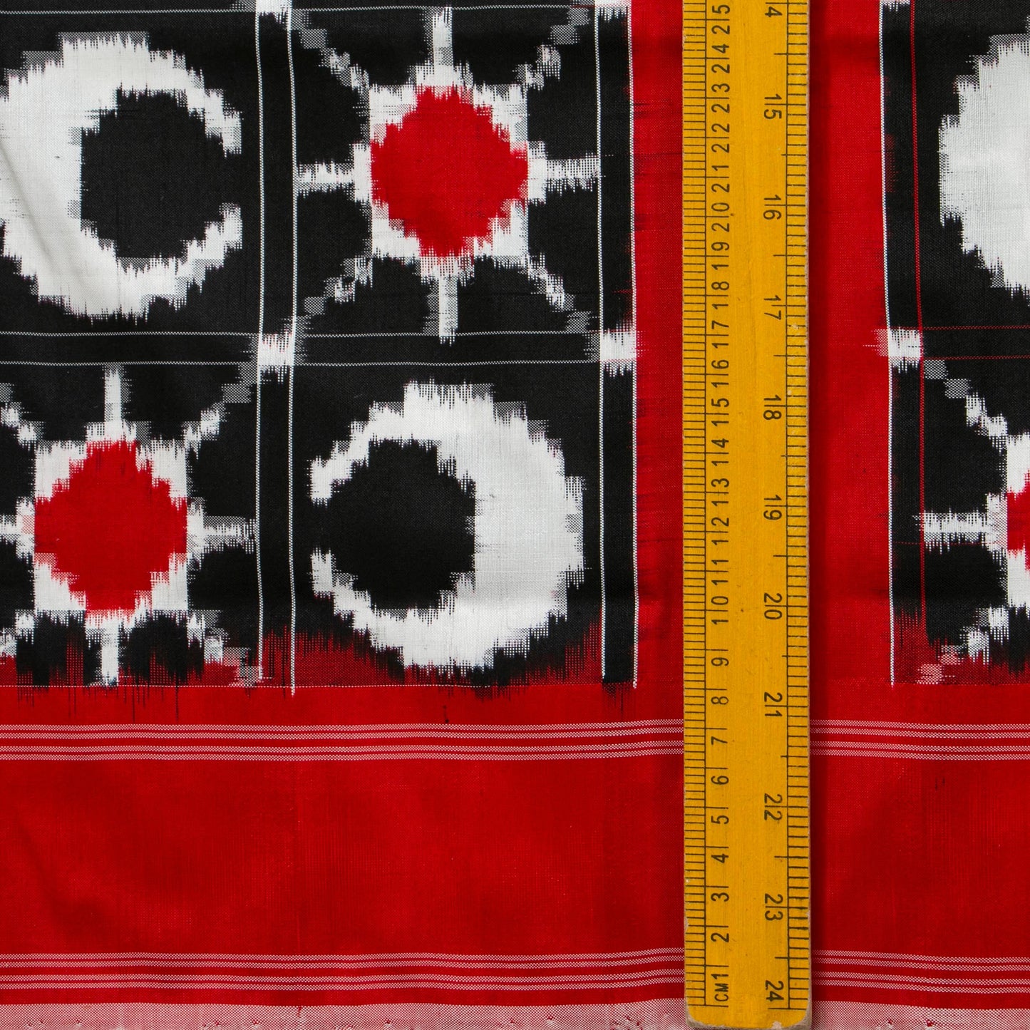 Black And Red Double Ikkat Pochampally Silk Saree Without Zari For Office Wear PIK 378