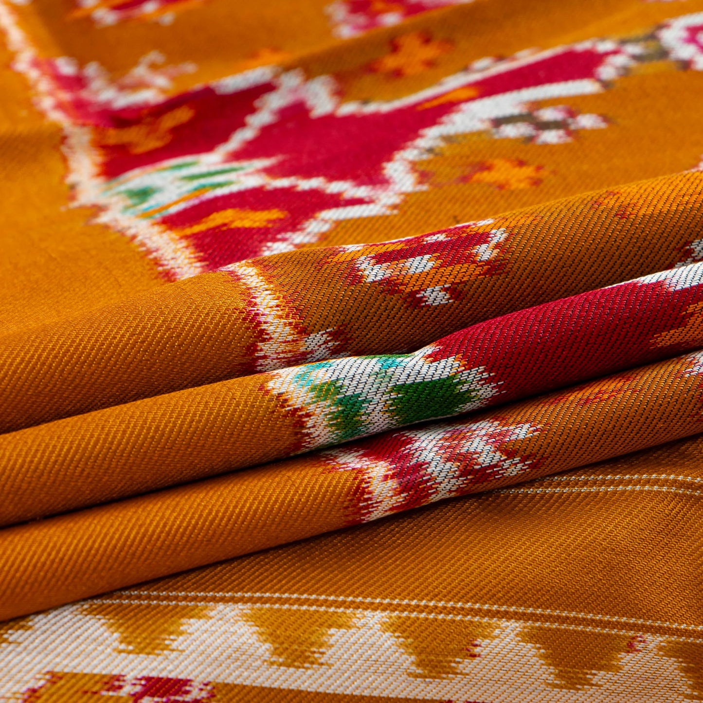 Red And Mustard Handwoven Pochampally Silk Saree For Festive Wear PIK 383