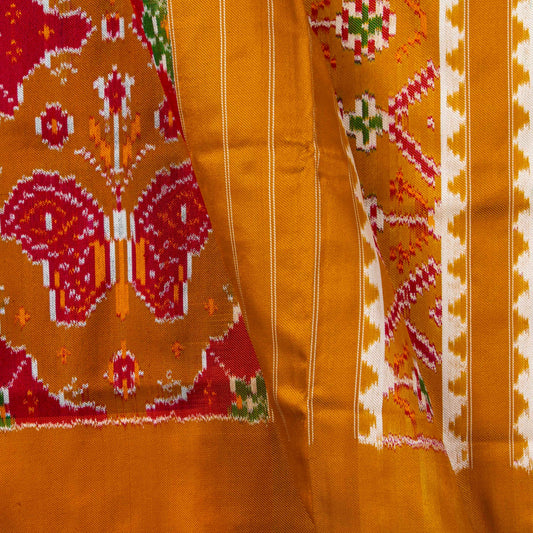 Red And Mustard Handwoven Pochampally Silk Saree For Festive Wear PIK 383