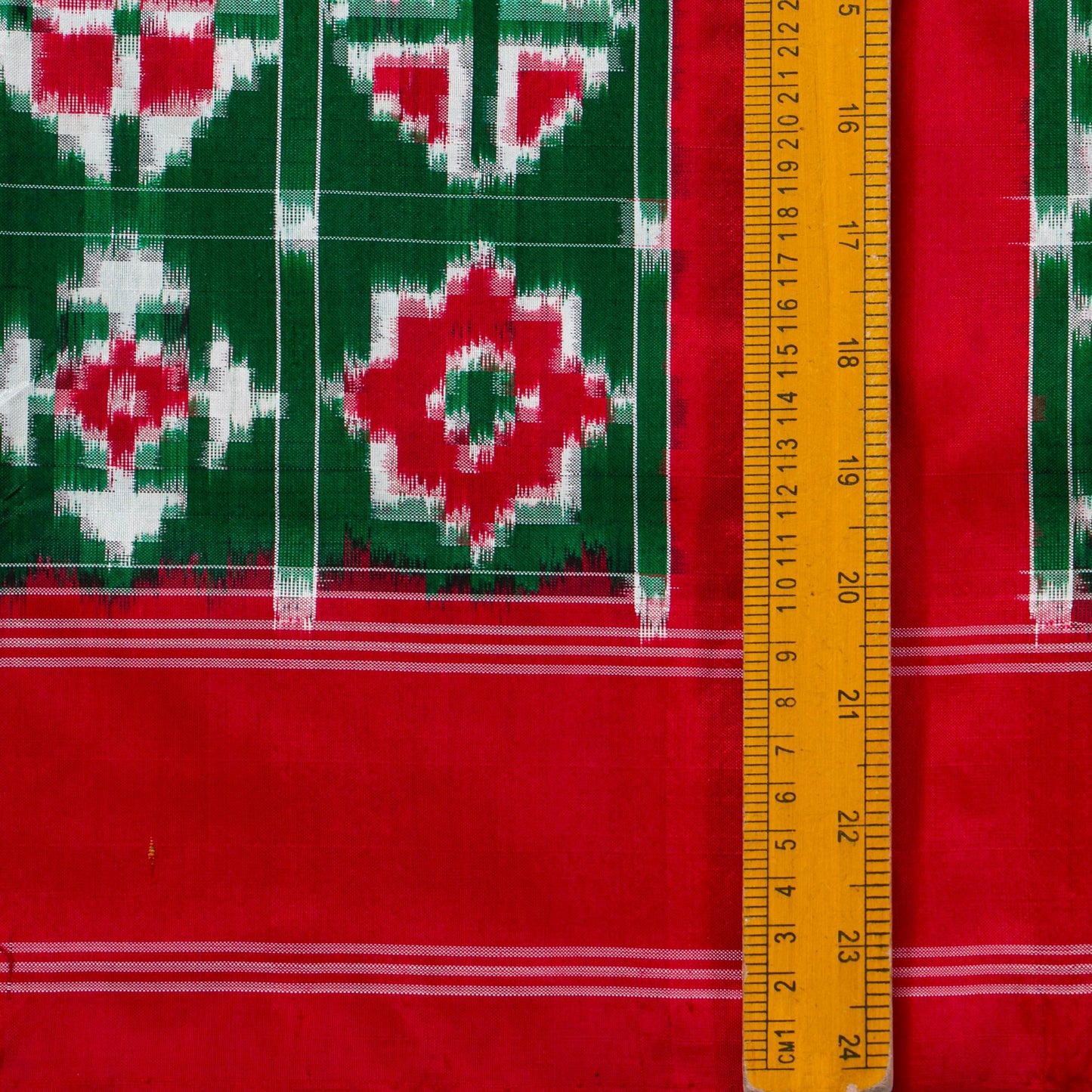 Green And Red Double Ikkat Pochampally Silk Saree Without Zari For Festive Wear PIK 377
