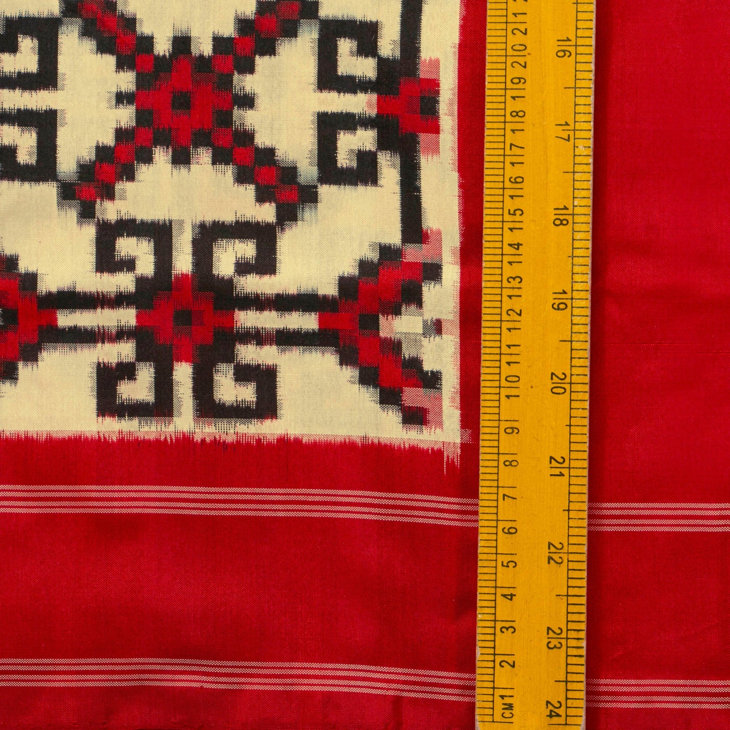Cream And Red Double Ikkat Pochampally Silk Saree For Office Wear PIK 372
