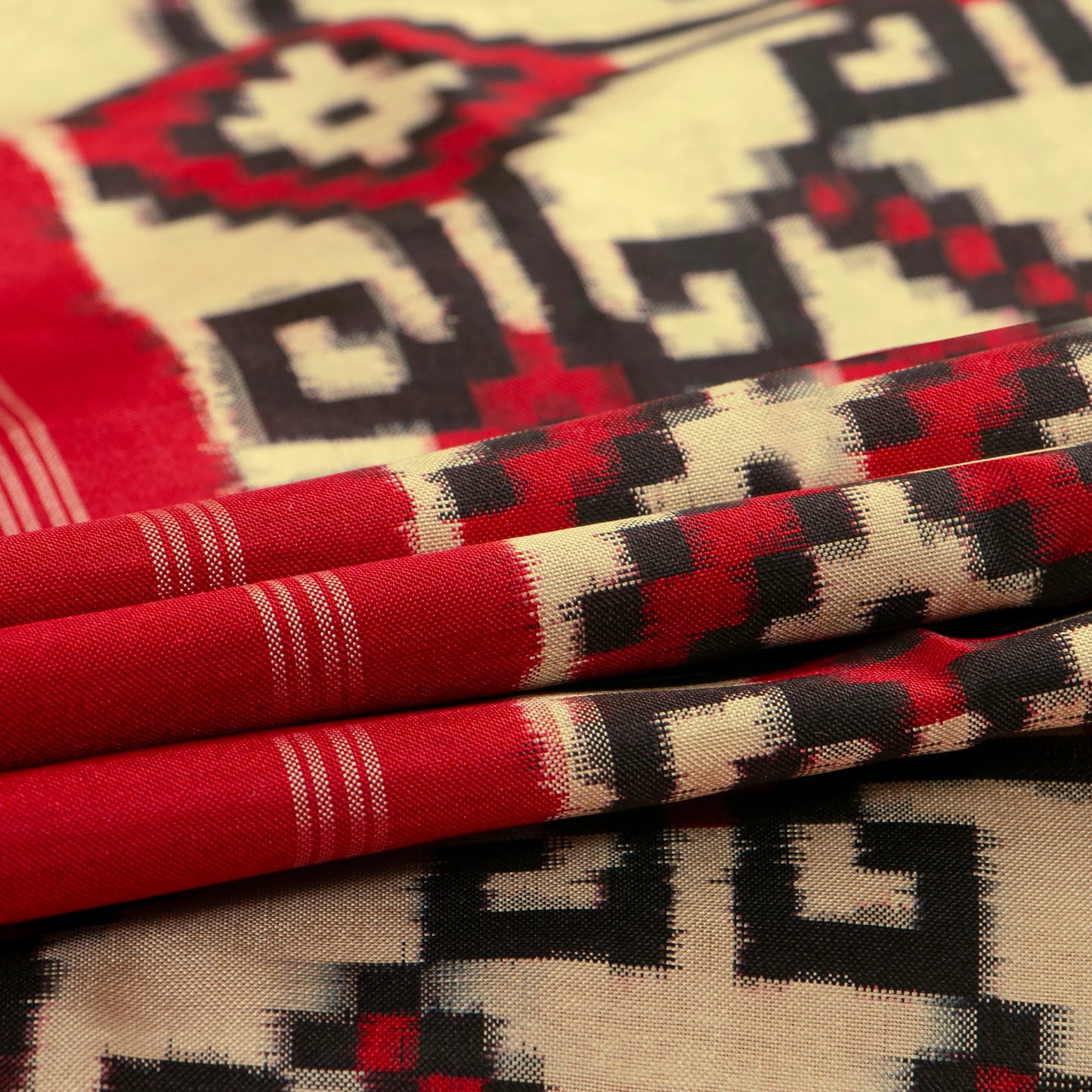 Cream And Red Double Ikkat Pochampally Silk Saree For Office Wear PIK 372