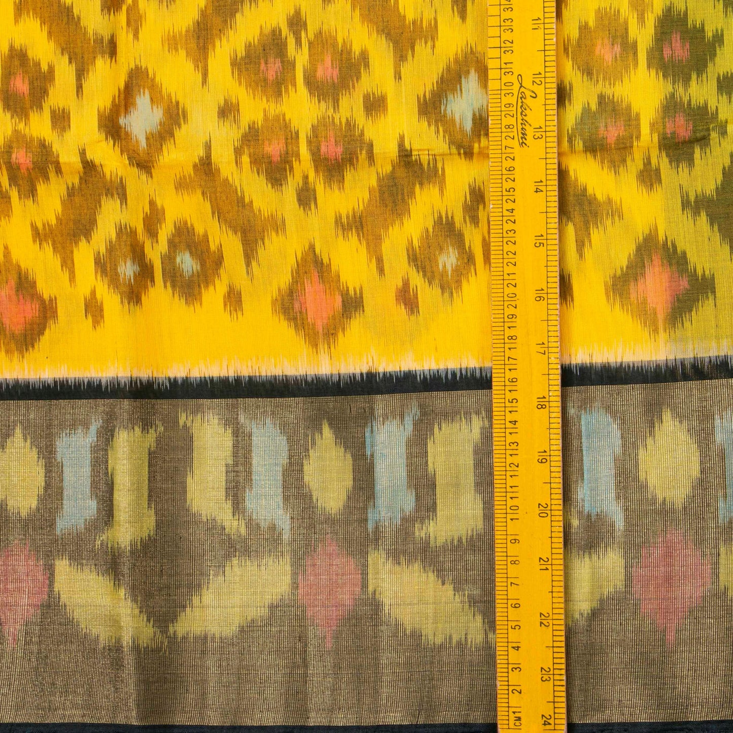 Yellow And Black Pochampally Ikkat Silk Cotton Saree With Tissue Zari For Festive Wear PV ISC 1022